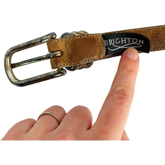 Brighton Taupe Cognac Calfskin Leather Skinny Large Belt main image 5